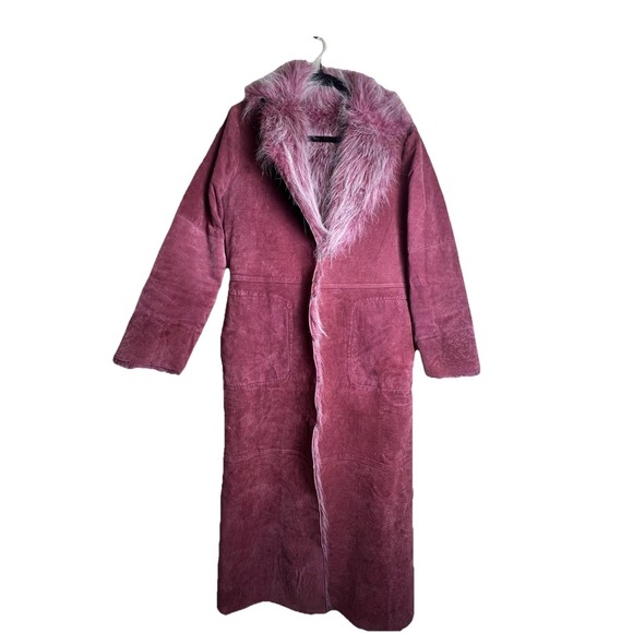Newport News Jackets & Blazers - Vintage Y2K Penny Lane Newport News Coat Shaggy Boho Pink Fur Trim Small Maxi